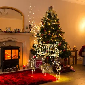 COSTWAY - 6 FT Pre-Lit Christmas Reindeer with 300 Warm White LED Lights and Zip Ties