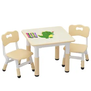 Height Adjustable Kids Table & 2 Chairs Set with Graffiti Desktop - Toddler Activity Furniture for Reading, Drawing, Play & Meals Mini Study