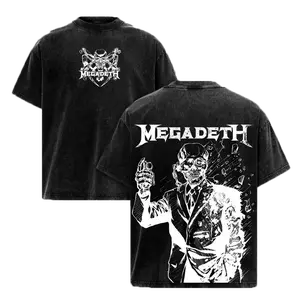 Thrash Metal Vintage Acid Wash Graphic Tee Megadeth Inspired Band T-Shirt Oversized Y2K Heavy Metal Streetwear Unisex Heavy Cotton Tour Merch Gift