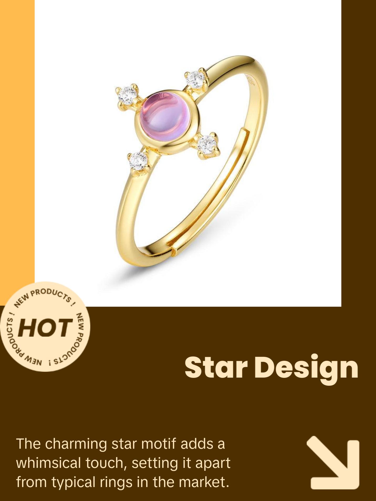 Amethyst Dainty Star Adjustable Ring