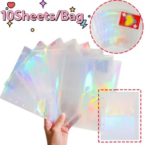 A5 Size Transparent Colorful Two-Grid 6-Hole Inner Pages, DIY Star Card Collection Album Notebook Divider Sheets, Pack of 10