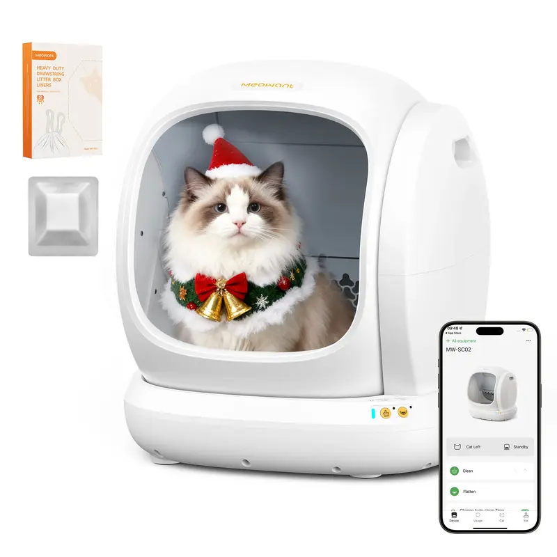 MeoWant SC02 75L Large Self-Cleaning Cat Litter Box with APP Control, Pee Guard, Odor Removal, Anti-Pinch Design, Easy Installation, for Multiple Cats