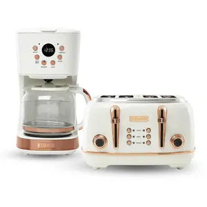 Haden Heritage 4 Slice Wide Slot Toaster & 12 Cup Coffee Maker, Ivory & Copper