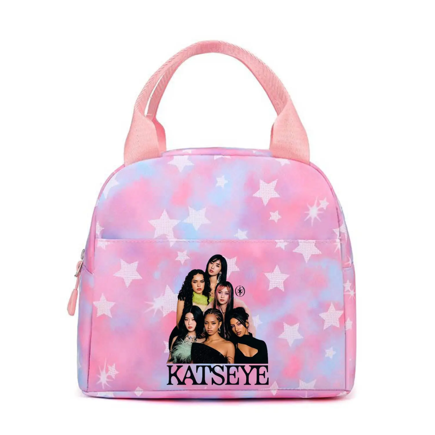 KATSEYE Lunch Bag, KATSEYE Lunch Bag for Girls, Kpop Lunch Bag, Pink Star Insulated Lunch Bag, Cute Lunch Bag for School, Work & Picnic