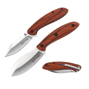 Elk Ridge 2PC Outdoor Knife Set Wood Handle Fixed Blade and Folding Pocket Knife - ER-SET111BN