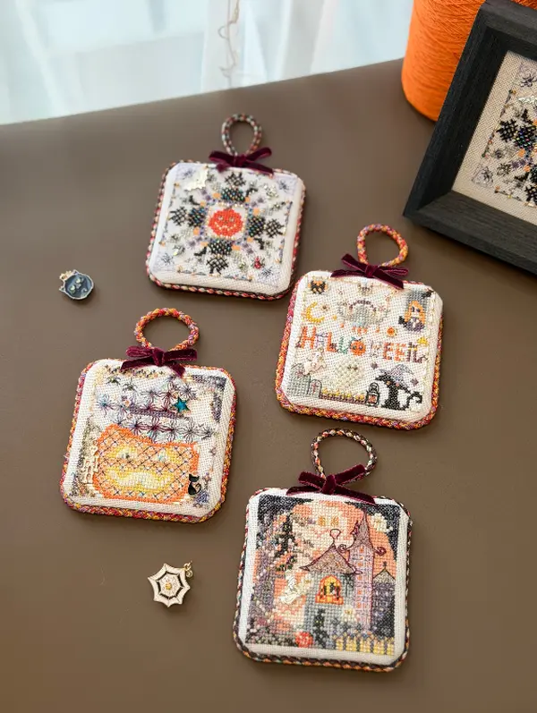 Halloween Cross Stitch Kit - Beginner Level, Spooky Theme Holiday Craft with Silk Thread