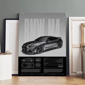 1 Count Wooden Framed Canvas, BMW M4 Performance Poster, Modern Art, Fashion Poster, Living Room Bedroom Decoration, Hallway Office Mural, Kitchen, Home Poster, Ideal Gift, High Definition, Waterproof, Wall Art Painting, Artwork