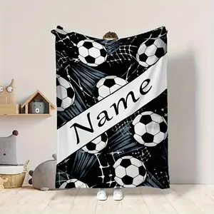 Customized Football Fleece Blanket Personalized Name Soft Comfortable Flannel Parabolic Shape Boys Teens Sports Fan Birthday Gift Unique Athlete Present Bedroom Decor Wrap