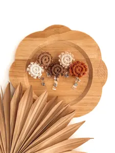 Macrame Badge Reel - Retractable ID Holder with Badge Clips for Hanging Name Tags - Aesthetic Work Accessories for Nurses - Up to 29 Inches of Stretch