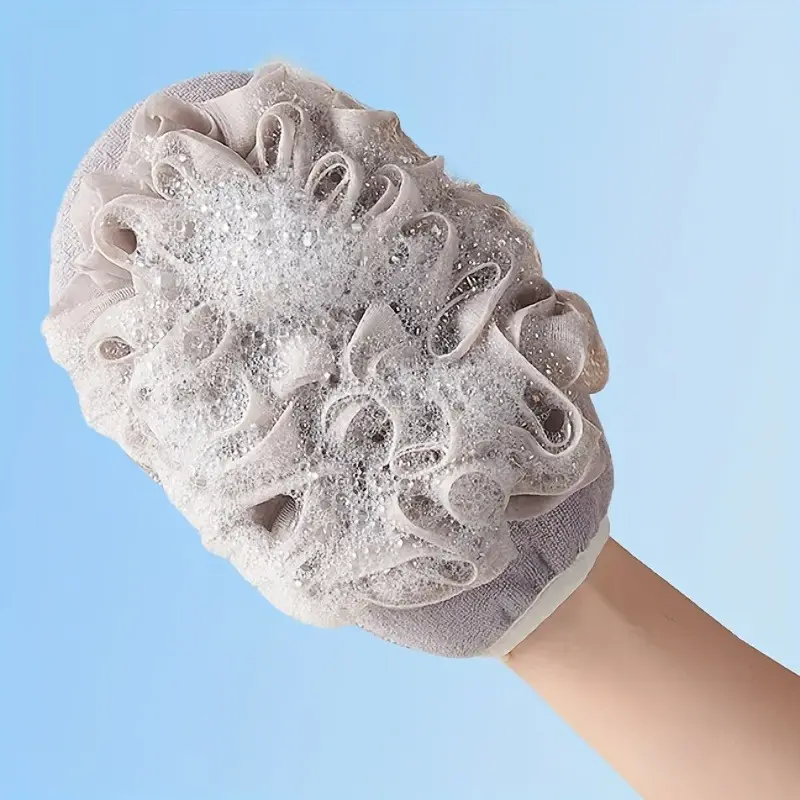 Unisex Adult 2-Pack Heavy-Duty Exfoliating Bath Gloves - Soft Scrub Surface, Personal Bathing Accessory with Storage Hook, Light Beige for Body Spa Use