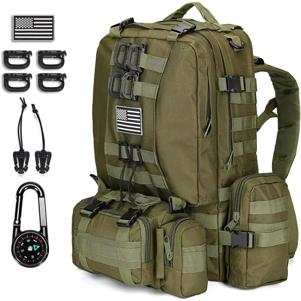 Large Military Tactical Backpack for Men, 40-50L Backpacks for Women, Bug out Bag Army 3 Days Pack Bags Rucksack with Molle System Green multifunctional