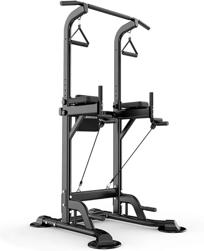 Power Tower Pull Up & Dip Station, Height-Adjustable Multi-Function Home Gym Machine, Home Exercise Equipment, Strength Training Accessory (Black)