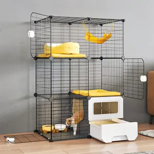 Cage Indoor with Litter Box 3-Tier DIY  Playpen Detachable Metal Wire Kennel Crate Large Exercise Place Ideal for 1-2 Kitten
