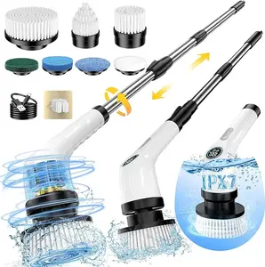 9-in-1 Electric Spin Scrubber Waterproof Bathroom Cleaner with 2500mAh Battery, 47-Inch Extension Handle, LCD Display, Cordless Shower Brush for Bathtub Kitchen Wall