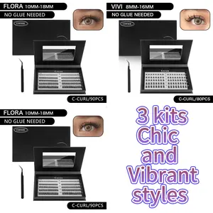[3 kits-Chic and vibrant styles] Cofier Self-Adhesive lashes Glue - Free DIY Lash Kit (flora/vivid/runa)  Comes with Tweezers! (80/100 Pcs) for a Quick and Natural Lash Makeover Individual Eyelashes Makeup Eyelashes