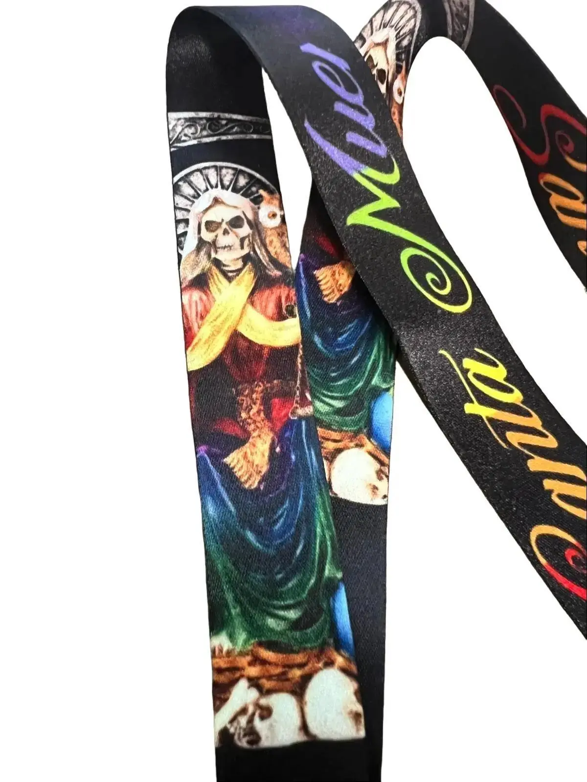 Black Santa Muerte Keychain Lanyard Llavero de la Santa Muerte Negro ...