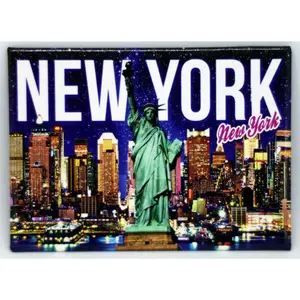 New York Postcard Night Skyline SOL White NY Letters Magnet 2.5" x 3.5"