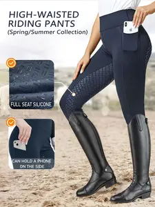 Women's High Waist Riding Pants, Silicone Slimming, Anti-Slip Wear-Resistant, Quick-Dry Elastic Waistband, Side Pockets, Equestrian Sportswear, High Waist Compression