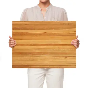 COSTWAY - Teak Wood Cutting Board Extra Large 24 Inch Reversible Cutting Board with Handle