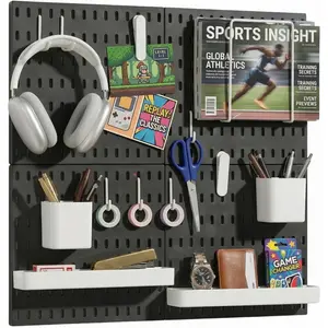 Keepo Peg Board Wall Organizer – Plastic Pegboard Panels, Modular Peg Board Storage System for Home Office, Craft Room, Gaming Setup (Black, 22″×22″)