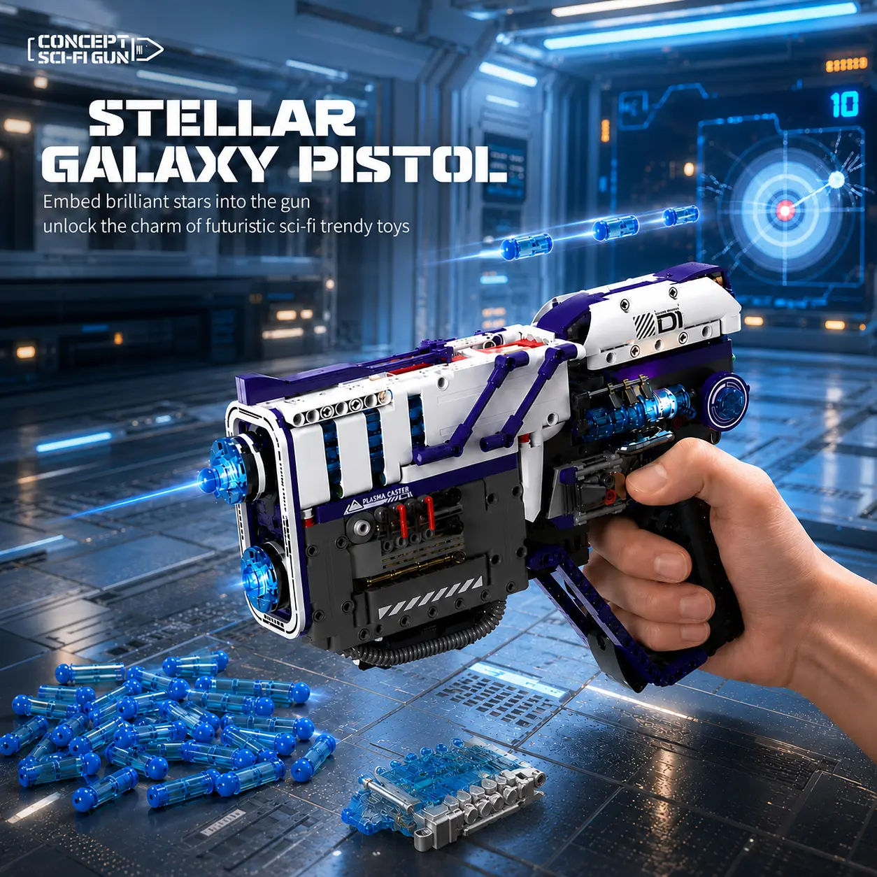 1334PCS Sci-Fi Blaster Building Block Kit, Futuristic Mechanical Launch Toy with LED Light Effects, DIY Technic Assembly Set, Plasma Style Space Model, Creative Desk Display, Birthday Christmas Gift for Teens Adults