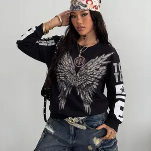 Y2K BLING ANGEL WINGS TCH - B CROP SWEATSHIRT | SPARKLY RHINESTONE GOTH STREETWEAR | 2000S VINTAGE AESTHETIC