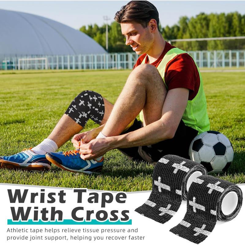 Cross Tape Christian Athletic Tape 2IN X 15FT Elastic Wrist Wrap for Baseball Soccer Football Gymnastic Non Woven Jesus Self Adhesive Sports Tape Cotton Sports Tape with Christian Cross