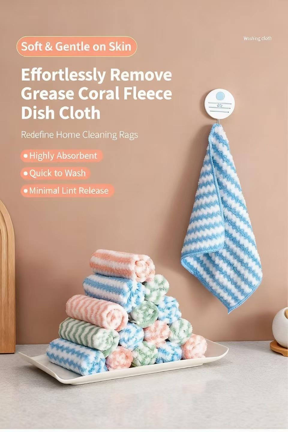 10 Pack Wavy Kitchen Towels - No Grease, Super Absorbent, Lint-Free Dish Cloths