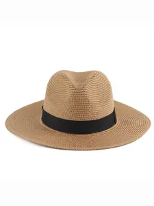 Unisex Panama Straw Hat, Foldable Beach Fedora, Outdoor Travel Sun Protection, Casual Summer Accessory, Plain Design, Made in China