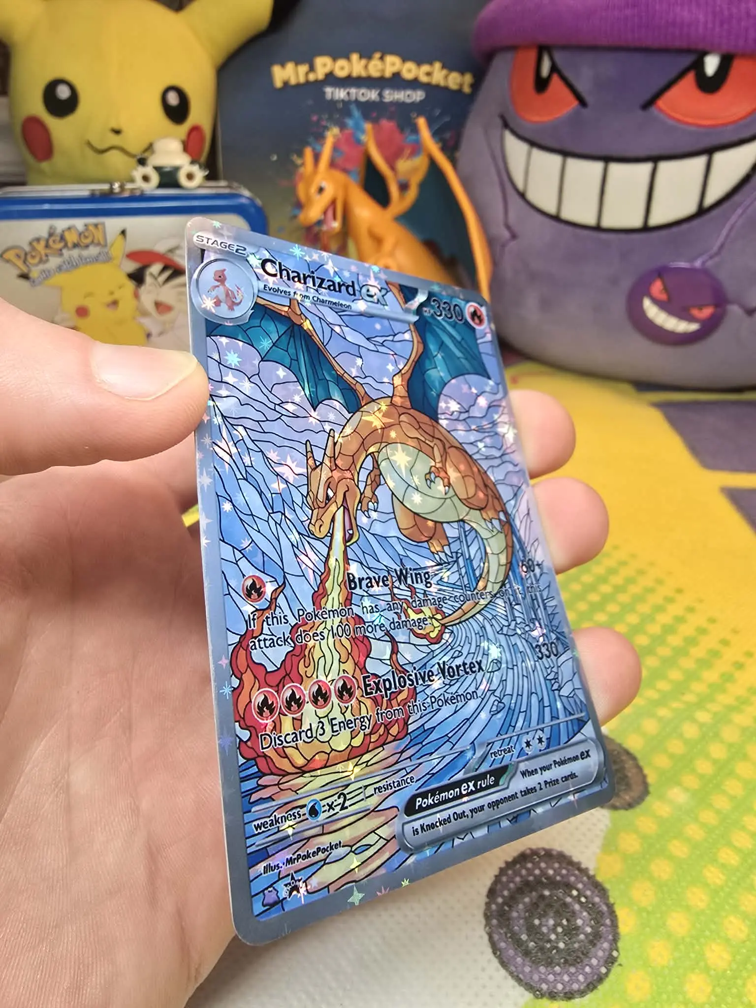 STUNNING STAINED GLASS Ice Cavern Charizard ex! Starry Holo Custom Card -  Precision Cut Aesthetic TCG - Standard Size and Pokemon Back - TikTok Shop