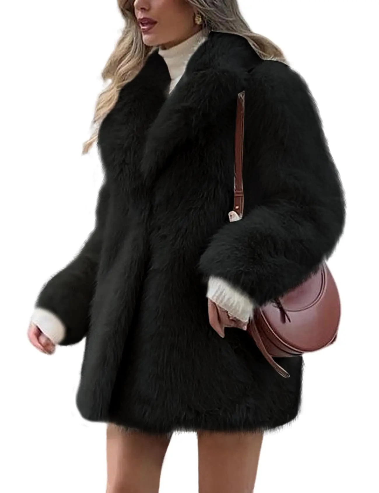Arssm Womens Faux Fur Coat Fluffy Lapel Furry Jacket Long Sleeve Shaggy Long Coat Winter Warm Coats