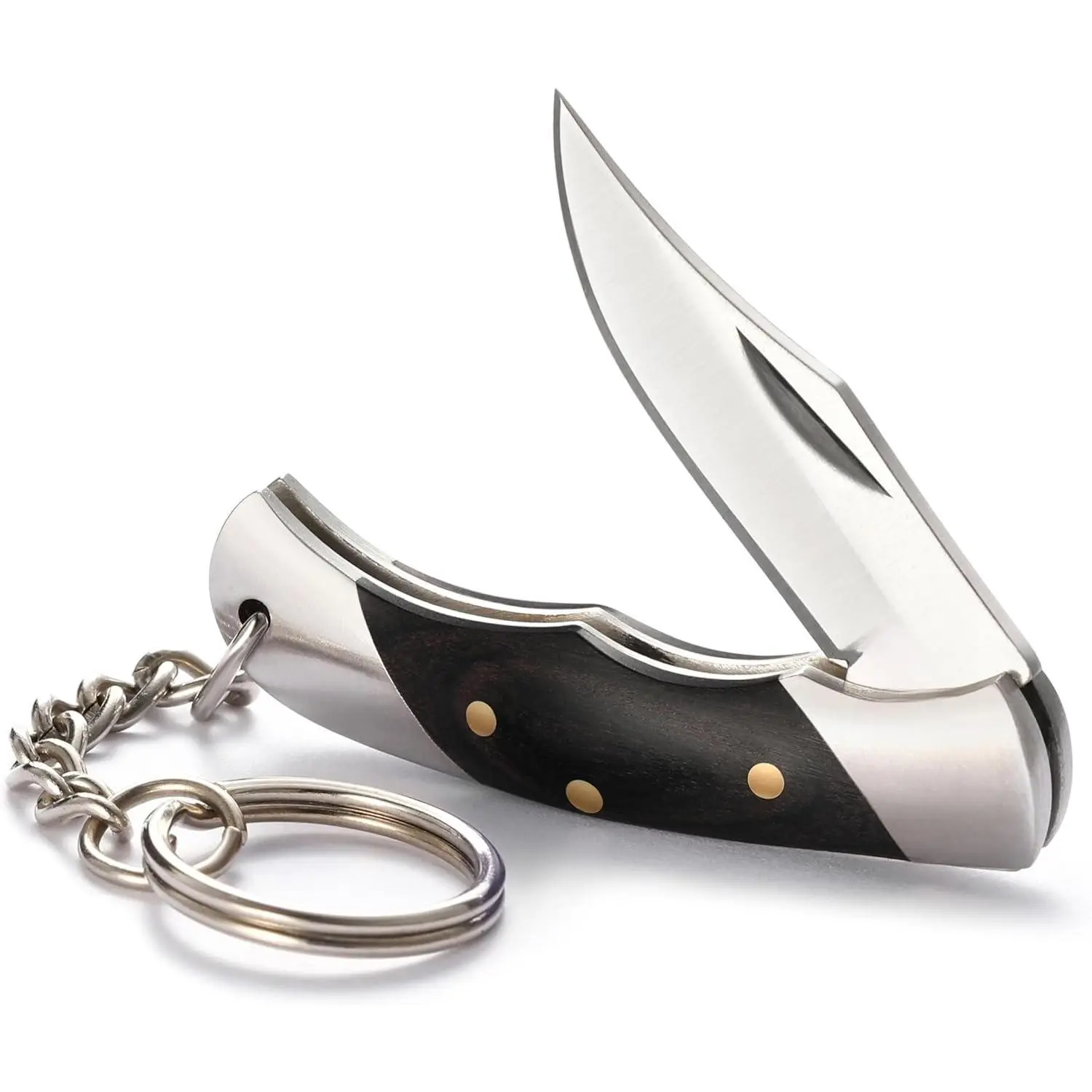 X-KC13 Small Pocket Knife keychain, EDC Knife keychain with Stainless Steel and Wood Handle, Small Folding Knife, Blade Length1.5in
