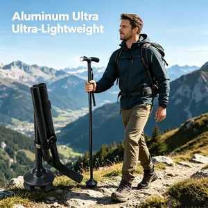 LED lighted walking stick for the elderly, made of aluminum alloy, ultra-lightweight, durable, non-slip, sturdy, anti-fall, retractable, foldable, with comfortable handle, four-legged walker for seniors