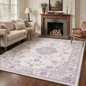 【Summervibes】GENIMO Area Rug – Pet Friendly, Soft, Machine Washable, Non-Slip Area Rug, Perfect Carpet for Living Room, Bedroom, Kitchen, Hallway, Modern Stylish Home Decor ,ARP2081-MAUVE BLOOM