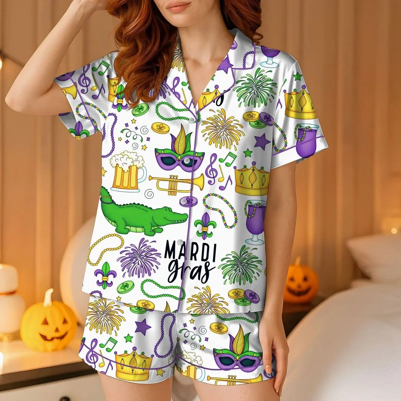 Mardi Gras Carnival Pajamas Set, Pajamas Pants, Mardi Gras Pajama For Women Men, New Orleans Cruise Holiday Pajamas, Coquette Pajamas