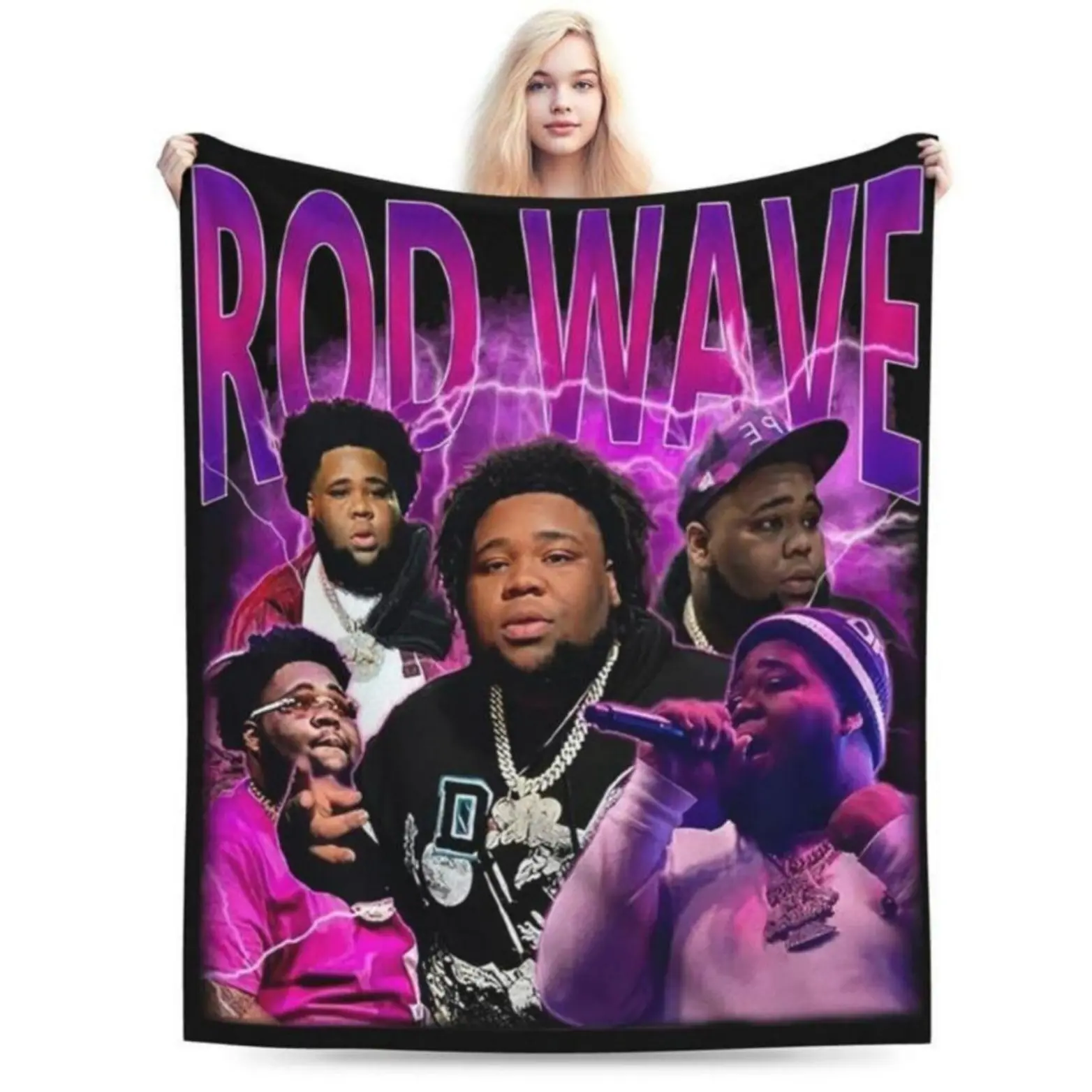 Soft Comfortable Funny Rod Wave Flannel Blanket, Warm Flannel Throw Blanket for Bed, Couch, All-Season Textile Soft Furnishing, Flannel Blankets