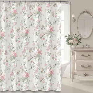 Pink and Sage Floral Vintage Shower Curtain, Cottagecore Shower Curtains for Bathroom, Boho Shower Curtain, 72Wx72H