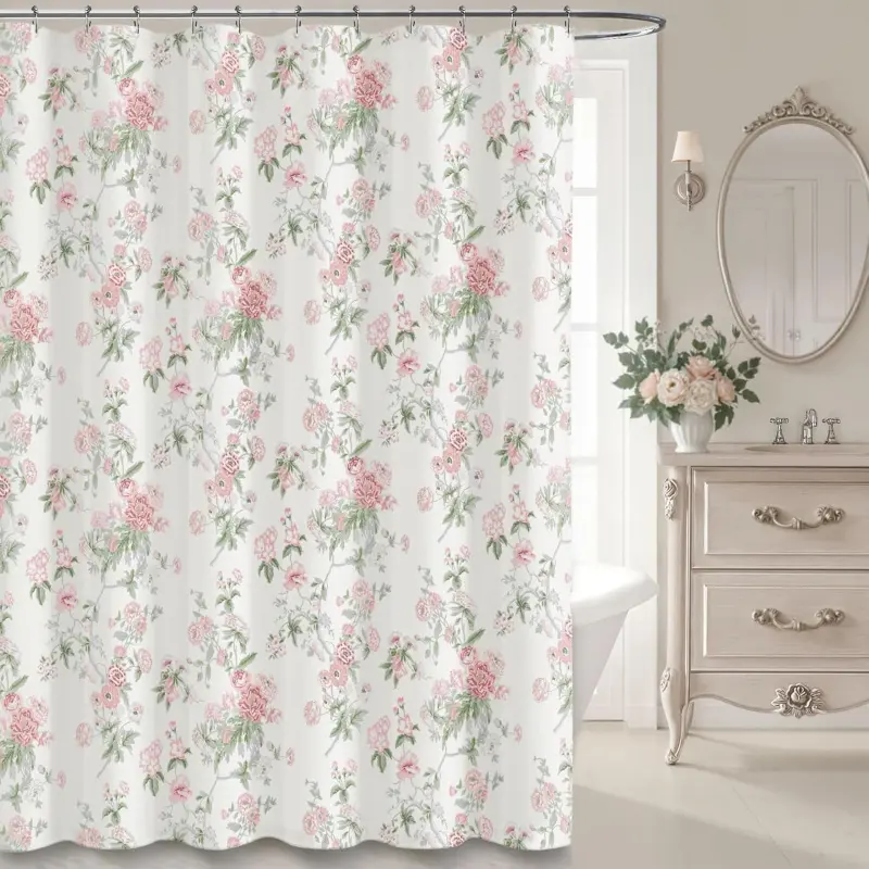 Pink and Sage Floral Vintage Shower Curtain, Cottagecore Shower Curtains for Bathroom, Boho Shower Curtain, Botanical Shower Curtain, Flower Shower Curtain, Cute Shower Curtain, Pretty Shower Curtain, Aesthetic Shower Curtain, 72Wx72H