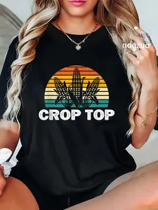 100% Cotton Crop Top Corn Funny Maize Corn Lover Farmer Retro T-Shirt