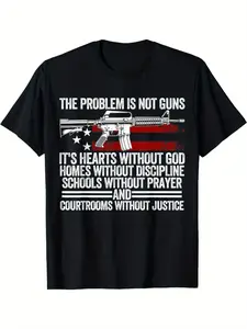 Men'S Patriotic Themed T-Shirt Made of 100%, Weighing 180G. It Features a Slogan And Comes in Black with a Casual Short Sleeve Crew Neck Design, Suitable for Summer And Machine Washable