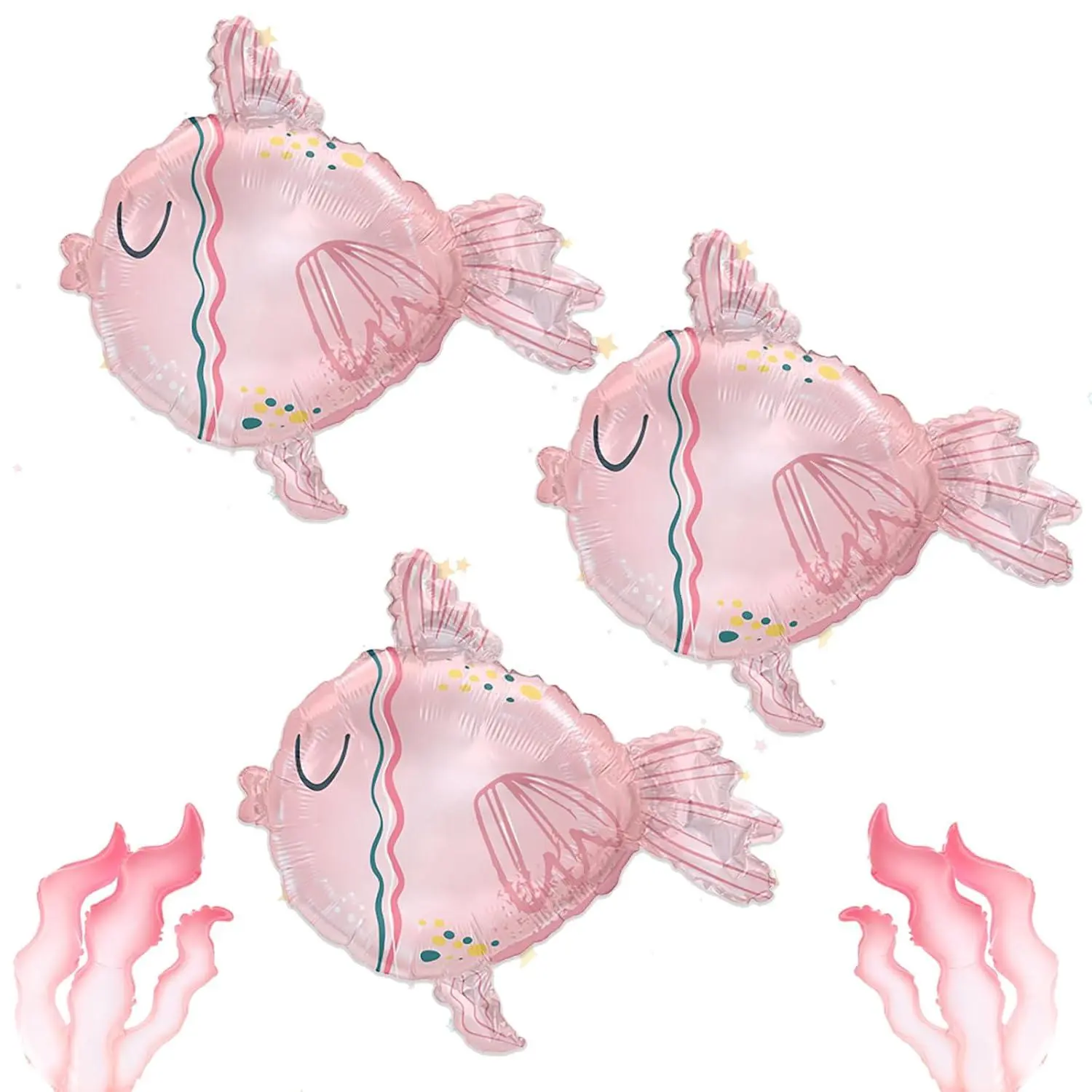 Pink Pufferfish Blowfish Balloons Set For Under The Sea Birthday Party Decorations, Cute Ocean Fish Balloons With Coral Balloons For Girls Baby Shower Mermaid Summer Pool Party Supplies