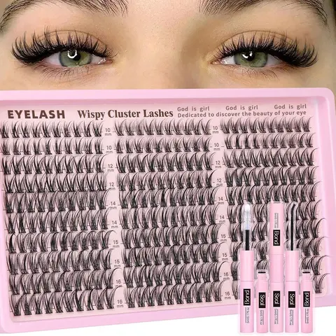 300pcs Waterproof Cluster Lashes Kit - 10-16mm C/D Curl Dramatic Fluffy Lash, Long Lasting Fluffy Volume Eyelashes, DIY Cosmetic Eyelash Extensions Makeup Tool for Back to School Soho Chic