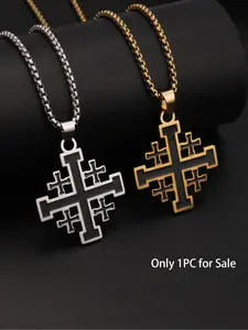 1PC Vintage Man's Durable Stainless Steel Jerusalem Crusader Templar Cross Necklace for Men Spiritual Jewelry