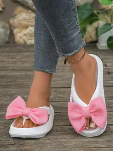 Women's Cute Bowknot Design Slides, Casual Comfortable Home Slippers, Non-slip Soft Slippers for Indoor & Outdoor Wear, Walking Shoes, Non Slip Eva, Summer slide slippers
