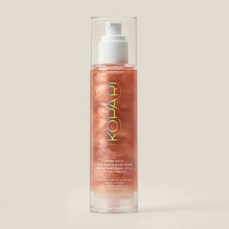 Kopari Rose Gold Sun Shield Body Glow SPF 45 – Lightweight Gel Sunscreen for Glowing Skin