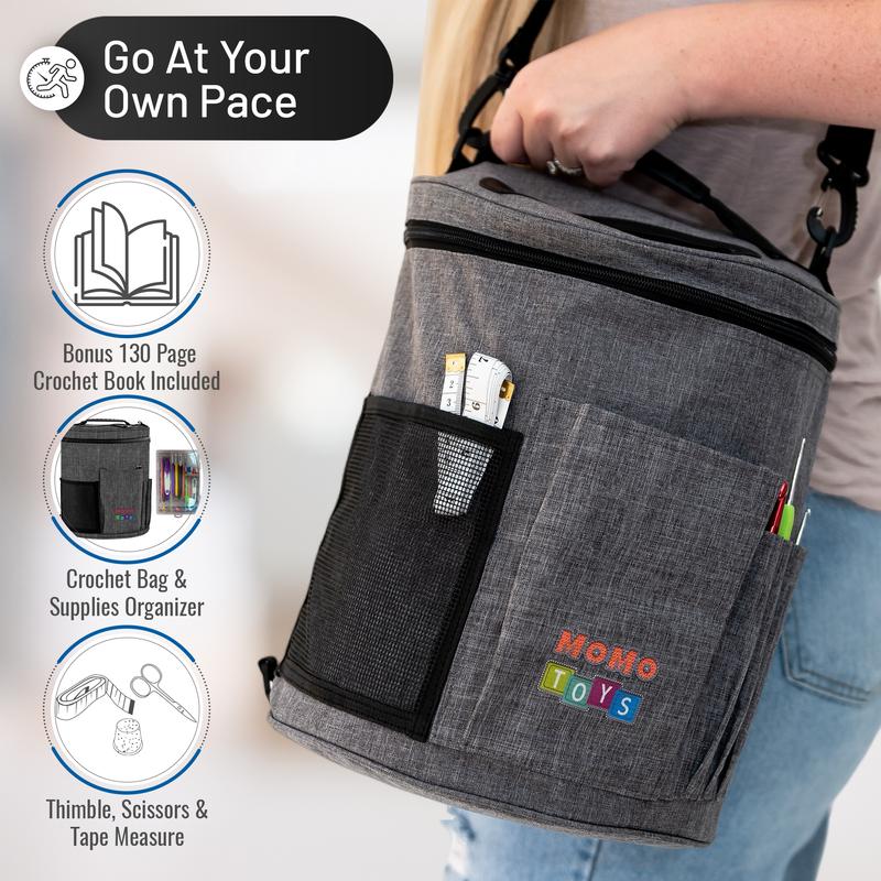 MOMOTOYS Beginner Crochet Kit w/ 130 Page Book, Crochet Yarn Set, Crochet Hook Kit & Crochet Needle Kit - Crocheting Kits for Beginners, Adults & Kids