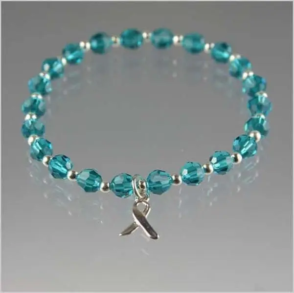 Ovarian Cancer Awareness Bracelet | Teal Crystal Sterling Silver