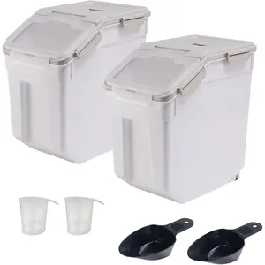 50lb Large Airtight Flour Storage Container Bin, 2Pack Gray BPA Free Food Storage Containers with Wheels Seal Locking Lid, Comes with Measuring Cup & Scoop for Flour Rice Grain