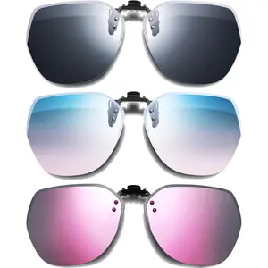 FOS22 3 Pairs Polarized Clip on Sunglasses Rimless Anti Glare Flip up Sunglasses for Women Man