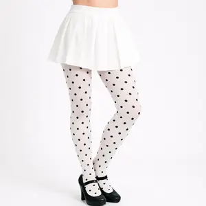 Opaque Sheer Polka Dot Pantyhose White Black Stylish Contrast Designs for All Day Wear Comfortable Stretch Fabric Reinforced Waistband